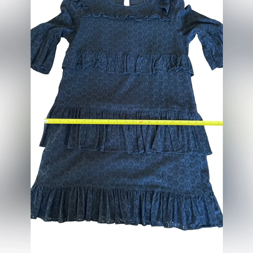 MADEWELL | Black‎ Eyelet Waterlily Ruffle Round Neck Tiered Mini Dress Size 6